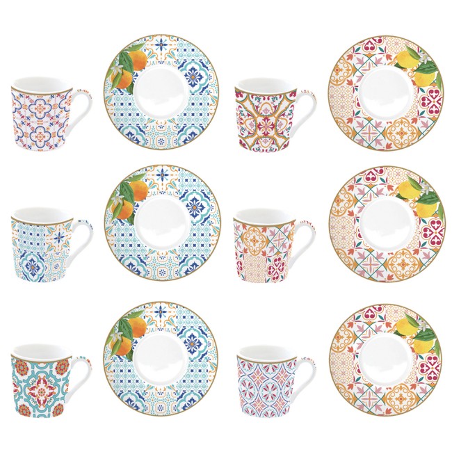 Комплект от 6 чаши за кафе с чинийки, порцелан, 100 мл, "Siracusa" - Nuova R2S