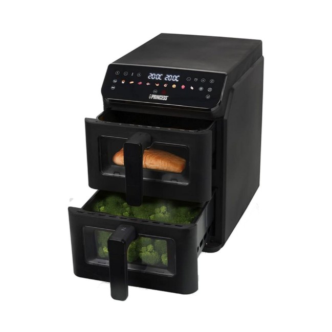 Двоен фритюрник с горещ въздух, 5.6+5.6 л, 3000 W, черен - Princess