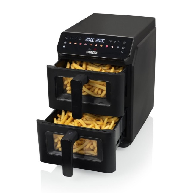 Двоен фритюрник с горещ въздух, 5.6+5.6 л, 3000 W, черен - Princess
