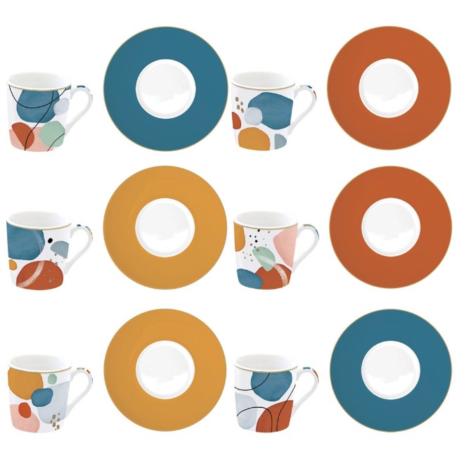 Комплект 6 чаши и чинийки, порцелан, 100мл, "Shapes" - Nuova R2S