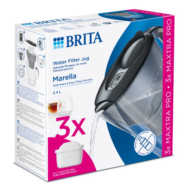  BRITA Marella 2.4L стартов пакет + 3 филтъра Maxtra PRO (сив)
