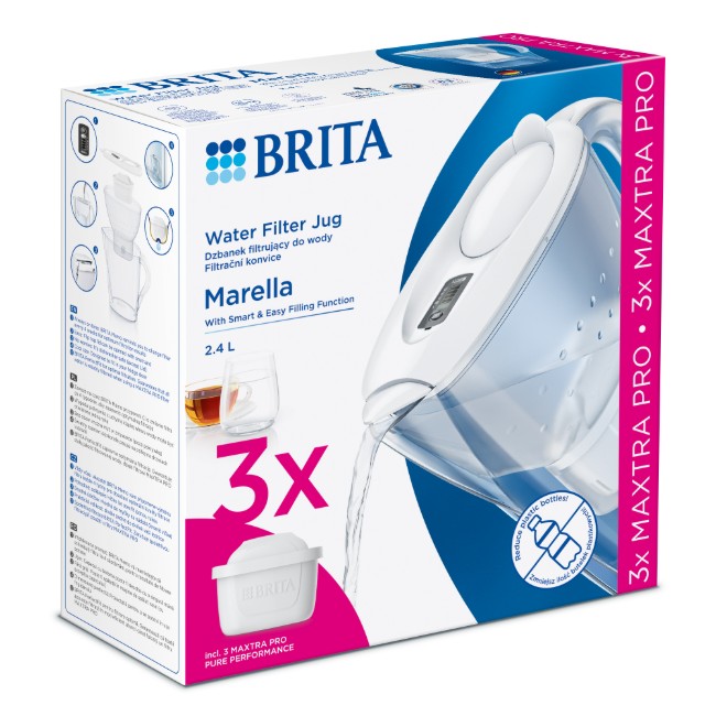 BRITA Marella 2.4L стартов пакет + 3 филтъра Maxtra PRO (бял)