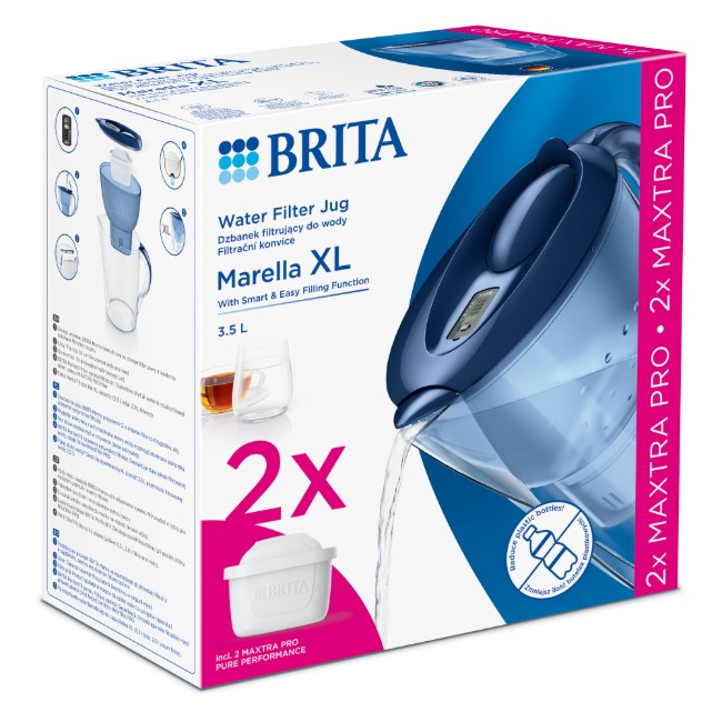 BRITA Marella XL 3.5 L стартов пакет + 2 филтъра Maxtra PRO (син)
