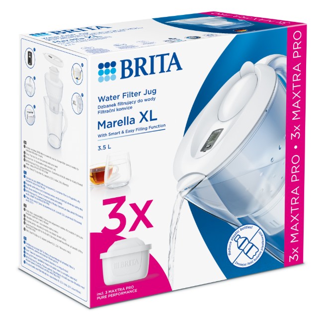 BRITA Marella XL 3.5 L стартов пакет + 3 филтъра Maxtra PRO (бял)