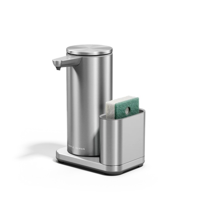 Дозатор за сапун със сензор и държач за гъба, 414 мл, неръждаема стомана, Brushed - simplehuman
