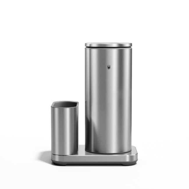 Дозатор за сапун със сензор и държач за гъба, 414 мл, неръждаема стомана, Brushed - simplehuman