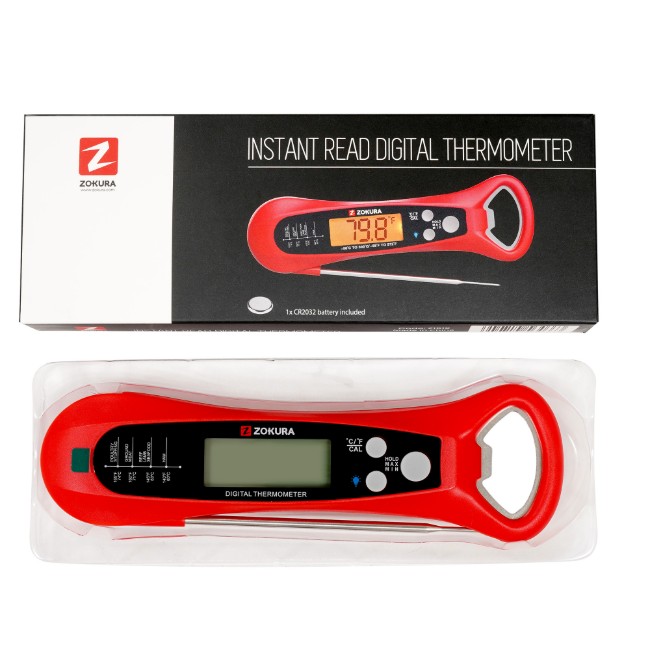 Дигитален кухненски термометър с вградена отварачка за бутилки, червен - Zokura