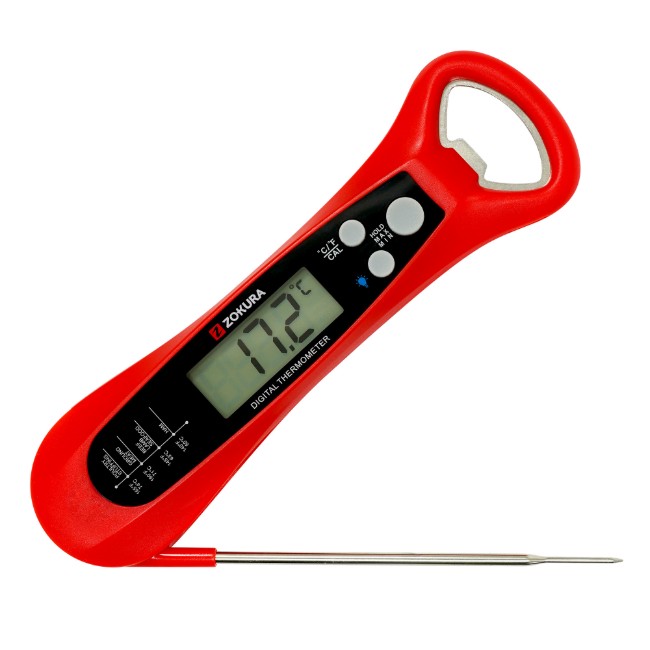 Дигитален кухненски термометър с вградена отварачка за бутилки, червен - Zokura