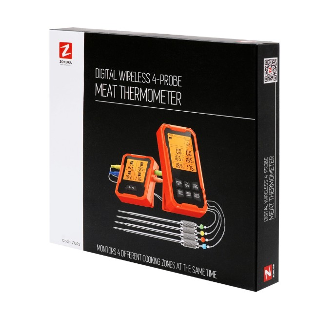 Цифров безжичен термометър за месо, с 4 сонди - Zokura