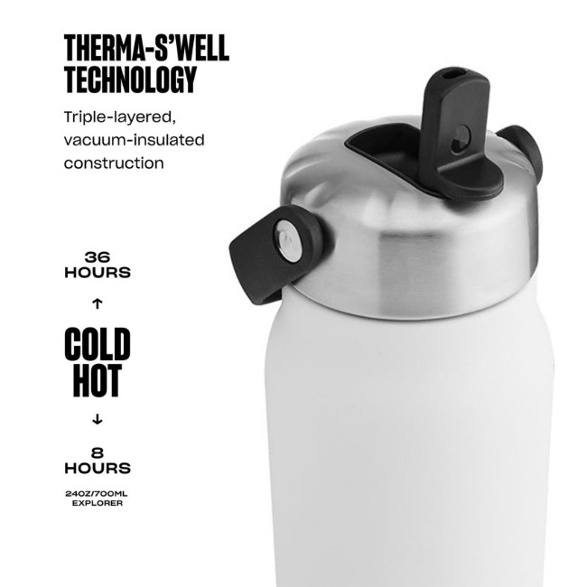 Изолирана бутилка за вода с вградена сламка, неръждаема стомана, 700 ml, "Explorer Flip Straw", Moonstone - S'well