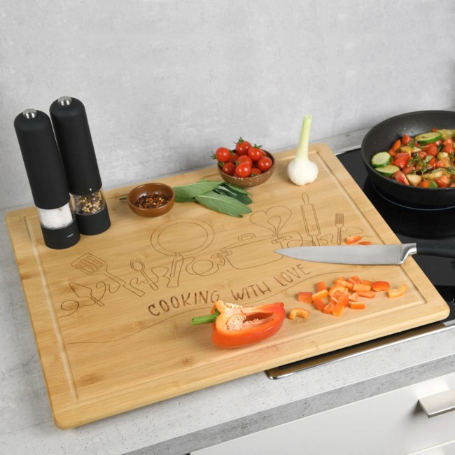 Дъска за рязане с крачета, бамбук, 56 x 50 x 3.1 см, "Cooking with love" - Kesper