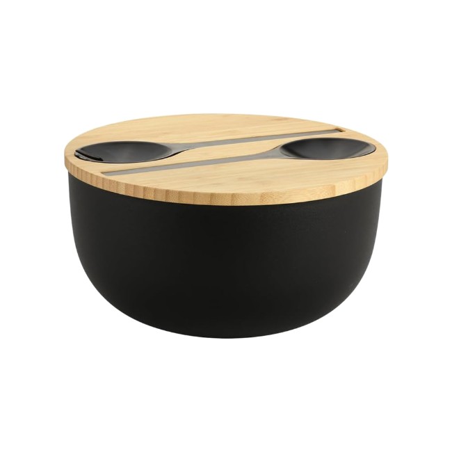 Купа за салата с прибори, 24 см, пластмаса/бамбук - Kesper