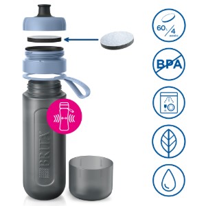 Бутилка за филтриране на вода BRITA, Active модел, 600 ml (тъмносинь) + 2 филтъра MicroDisc