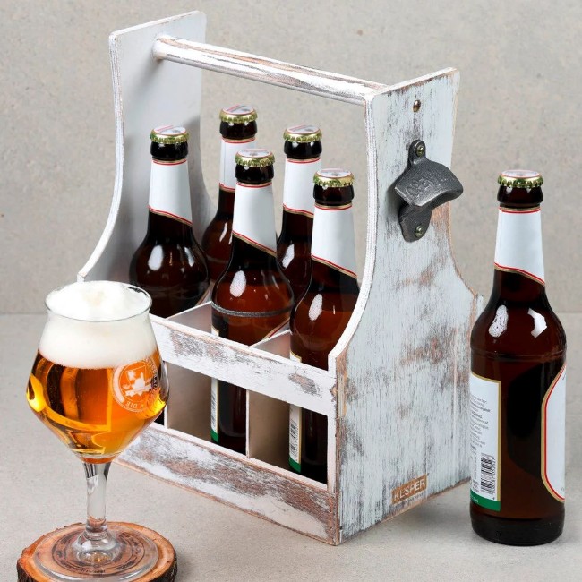 Кутия за транспорт на бирени бутилки, с 6 отделения, Vintage White - Kesper