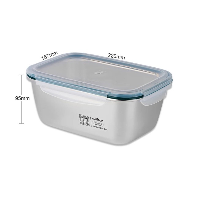 Правоъгълна кутия за обяд, неръждаема стомана, 1800 мл, "Simple" - Cuitisan