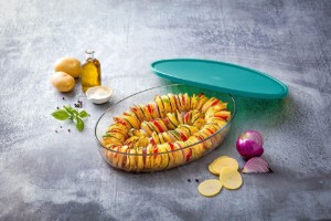 Овална касерола с капак, термоустойчиво стъкло, 35 x 24 см / 3,1 л, "Cook&Store", син - Pyrex