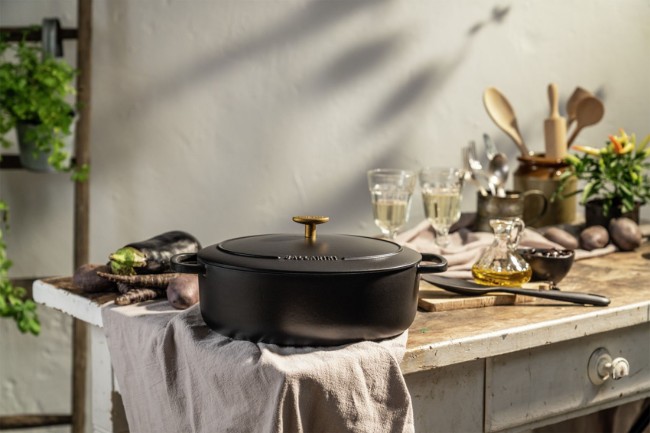 Овална тенджера за готвене Cocotte, чугунена, 33 см / 6 л, "Bellamonte", черна - Ballarini
