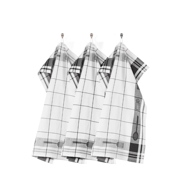 Комплект от 3 кухненски кърпи, памук, 50 x 70 см, "Pharao", черно - Tiseco