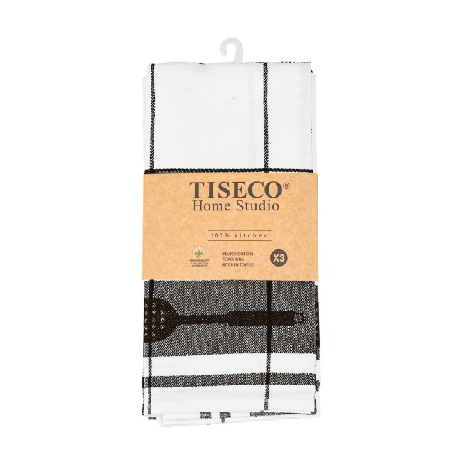 Комплект от 3 кухненски кърпи, памук, 50 x 70 см, "Pharao", черно - Tiseco