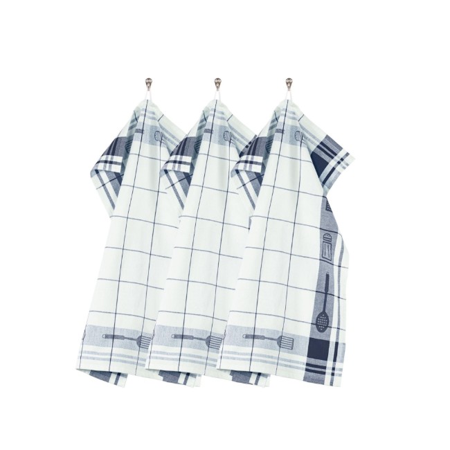 Комплект от 3 кухненски кърпи, памук, 50 x 70 см, "Pharao", тъмносиня - Tiseco