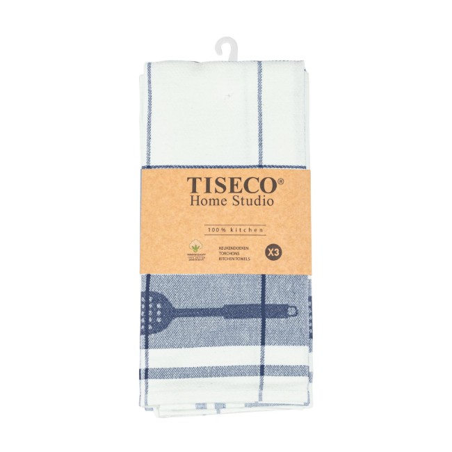 Комплект от 3 кухненски кърпи, памук, 50 x 70 см, "Pharao", тъмносиня - Tiseco