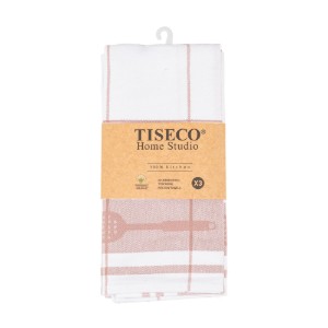 Комплект от 3 кухненски кърпи, памук, 50 x 70 см, "Pharao", розово - Tiseco