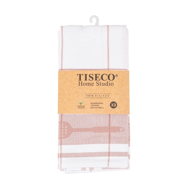 Комплект от 3 кухненски кърпи, памук, 50 x 70 см, "Pharao", розово - Tiseco