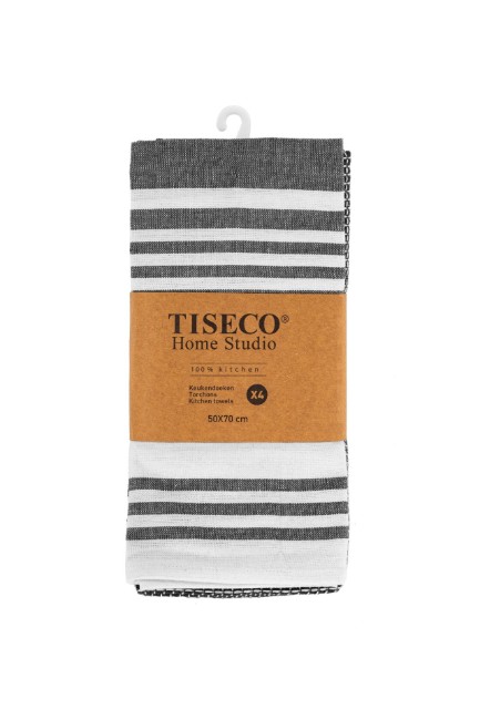 Комплект от 4 кухненски кърпи, памук, 50 x 70 см "Combo", черно - Tiseco