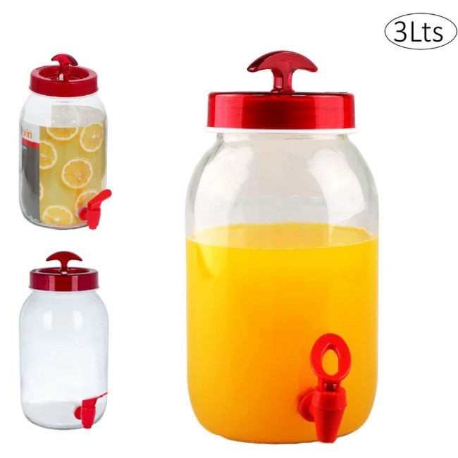 Диспенсър за напитки, с кран, изработен от стъкло, 3 L - Anilar