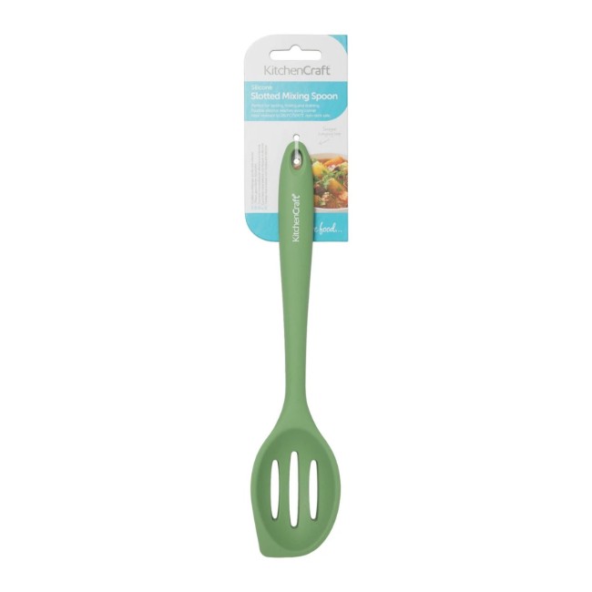 Лъжица с прорези, силикон, 27 см, зелен - Kitchen Craft