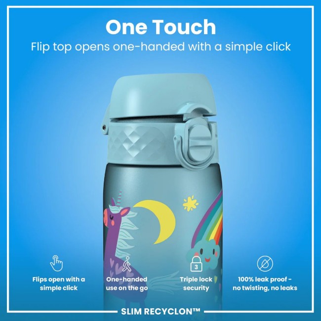 Детска бутилка за вода SLIM, recyclon, 500 мл, Blue Unicorns - Ion8