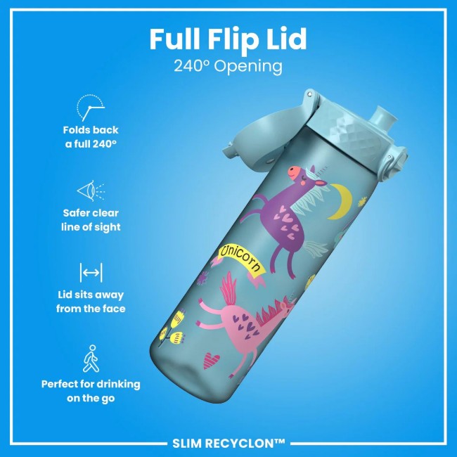 Детска бутилка за вода SLIM, recyclon, 500 мл, Blue Unicorns - Ion8
