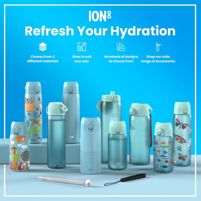 Детска бутилка за вода SLIM, recyclon, 500 мл, Blue Unicorns - Ion8