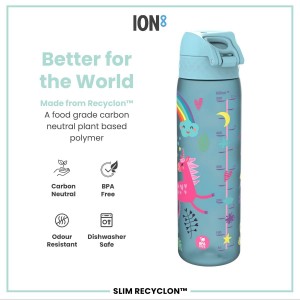 Детска бутилка за вода SLIM, recyclon, 500 мл, Blue Unicorns - Ion8