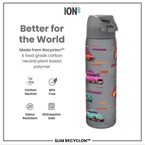 Детска бутилка за вода SLIM, recyclon, 500 мл, Sport Cars - Ion8