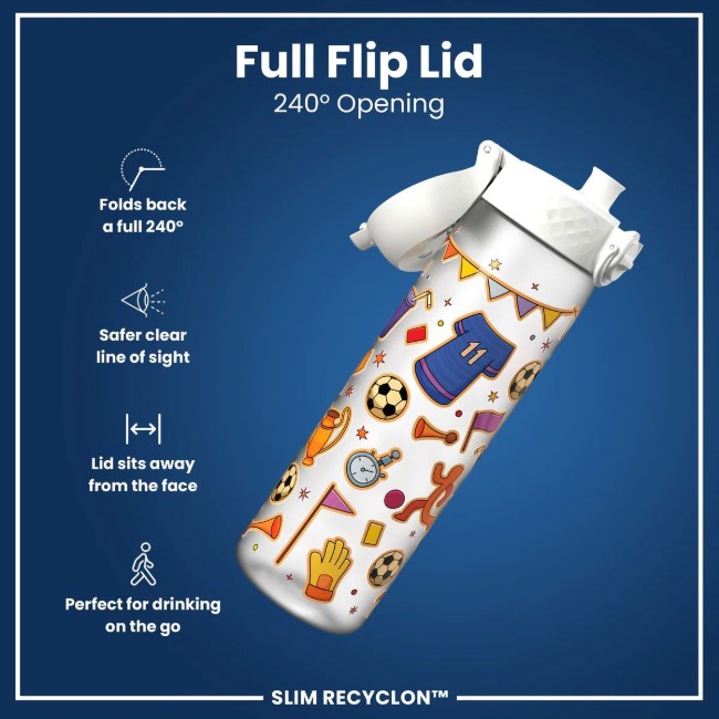 Детска бутилка за вода SLIM, recyclon, 500 мл, Football - Ion8