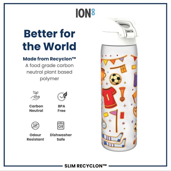 Детска бутилка за вода SLIM, recyclon, 500 мл, Football - Ion8