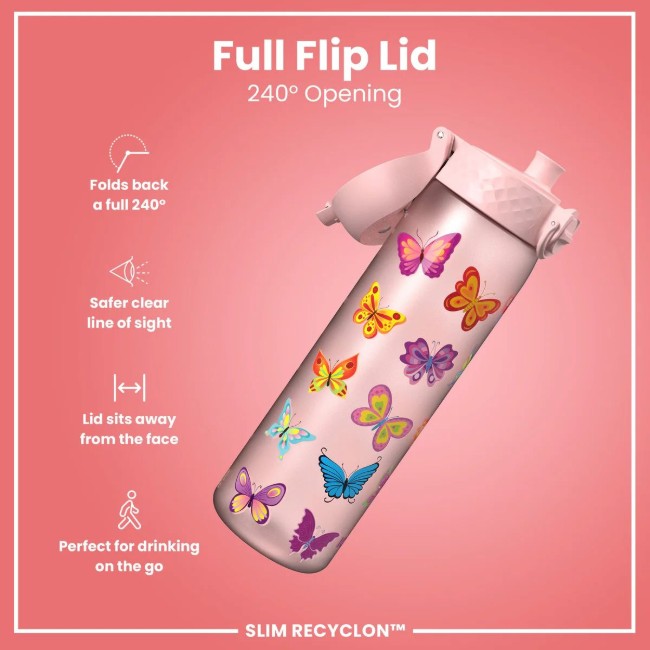 SLIM детска бутилка за вода, recyclon, 500 мл, Butterfly - Ion8