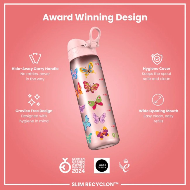 SLIM детска бутилка за вода, recyclon, 500 мл, Butterfly - Ion8