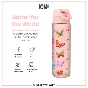 SLIM детска бутилка за вода, recyclon, 500 мл, Butterfly - Ion8