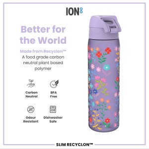 SLIM детска бутилка за вода, рециклон, 500 мл, Ditsy Floral - Ion8