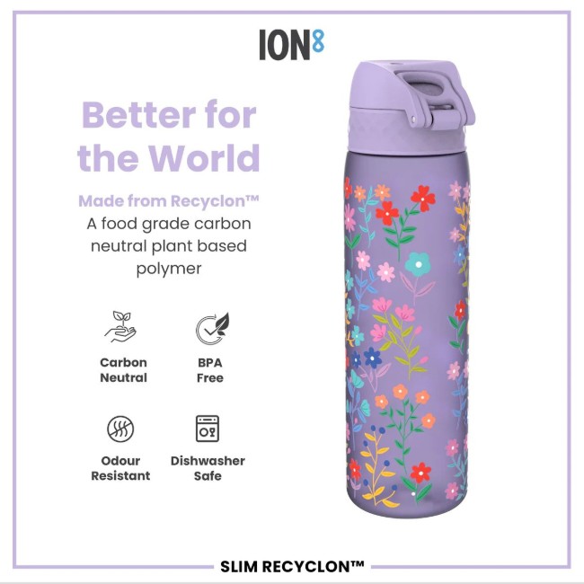 SLIM детска бутилка за вода, рециклон, 500 мл, Ditsy Floral - Ion8