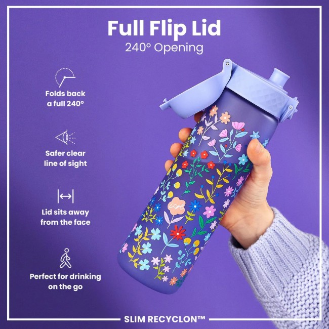 SLIM детска бутилка за вода, рециклон, 500 мл, Ditsy Floral - Ion8