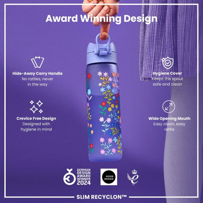 SLIM детска бутилка за вода, рециклон, 500 мл, Ditsy Floral - Ion8