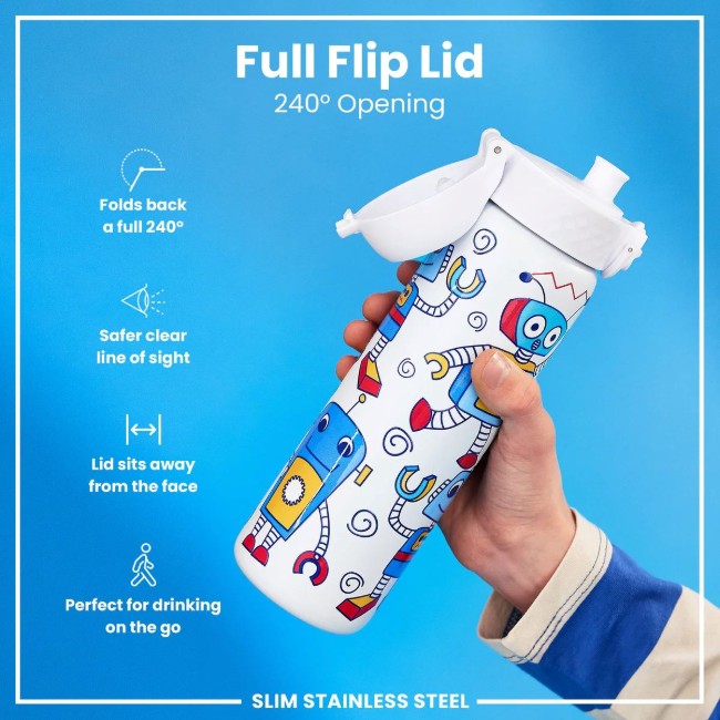 SLIM детска бутилка за вода, неръждаема стомана, 600 ml, Robots - Ion8