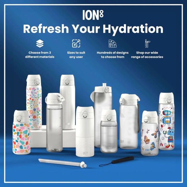 SLIM детска бутилка за вода, неръждаема стомана, 600 ml, Robots - Ion8