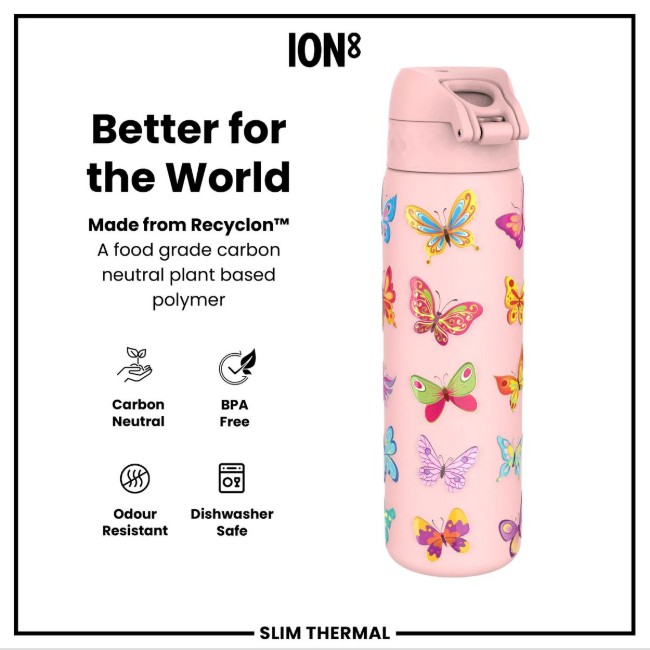 SLIM бутилка за вода, неръждаема стомана, 500 ml, Butterfly - Ion8