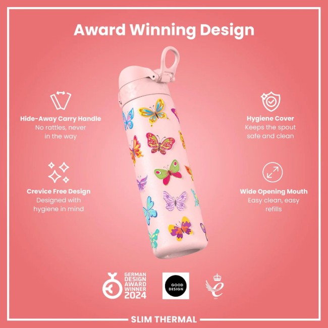 SLIM бутилка за вода, неръждаема стомана, 500 ml, Butterfly - Ion8