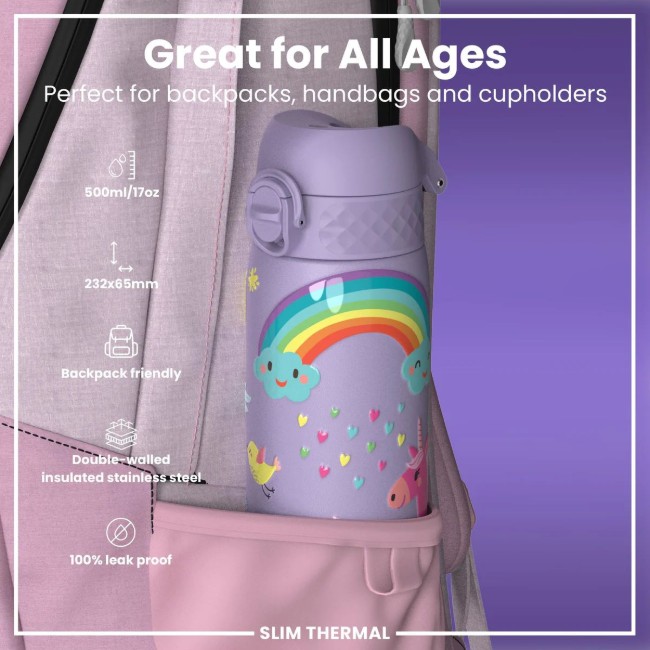 SLIM бутилка за вода, неръждаема стомана, 500 ml, Unicorns Periwinkle - Ion8