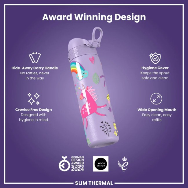 SLIM бутилка за вода, неръждаема стомана, 500 ml, Unicorns Periwinkle - Ion8